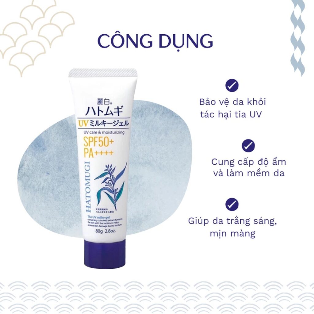 HATOMUGI Kem Chống Nắng Dưỡng Ẩm Sáng Da SPF50+
